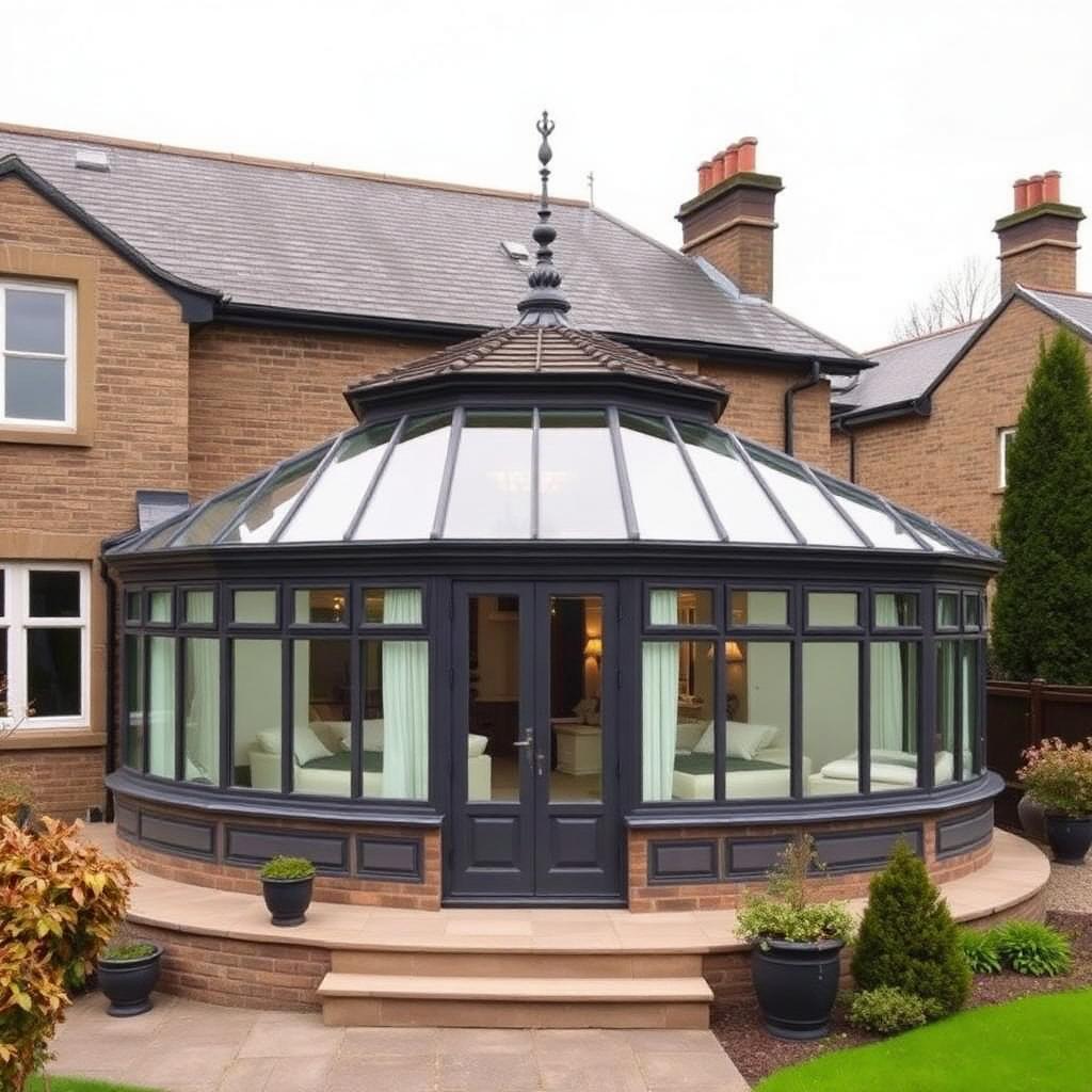Anthracite grey Victorian uPVC conservatory on a Bearsden sandstone villa.