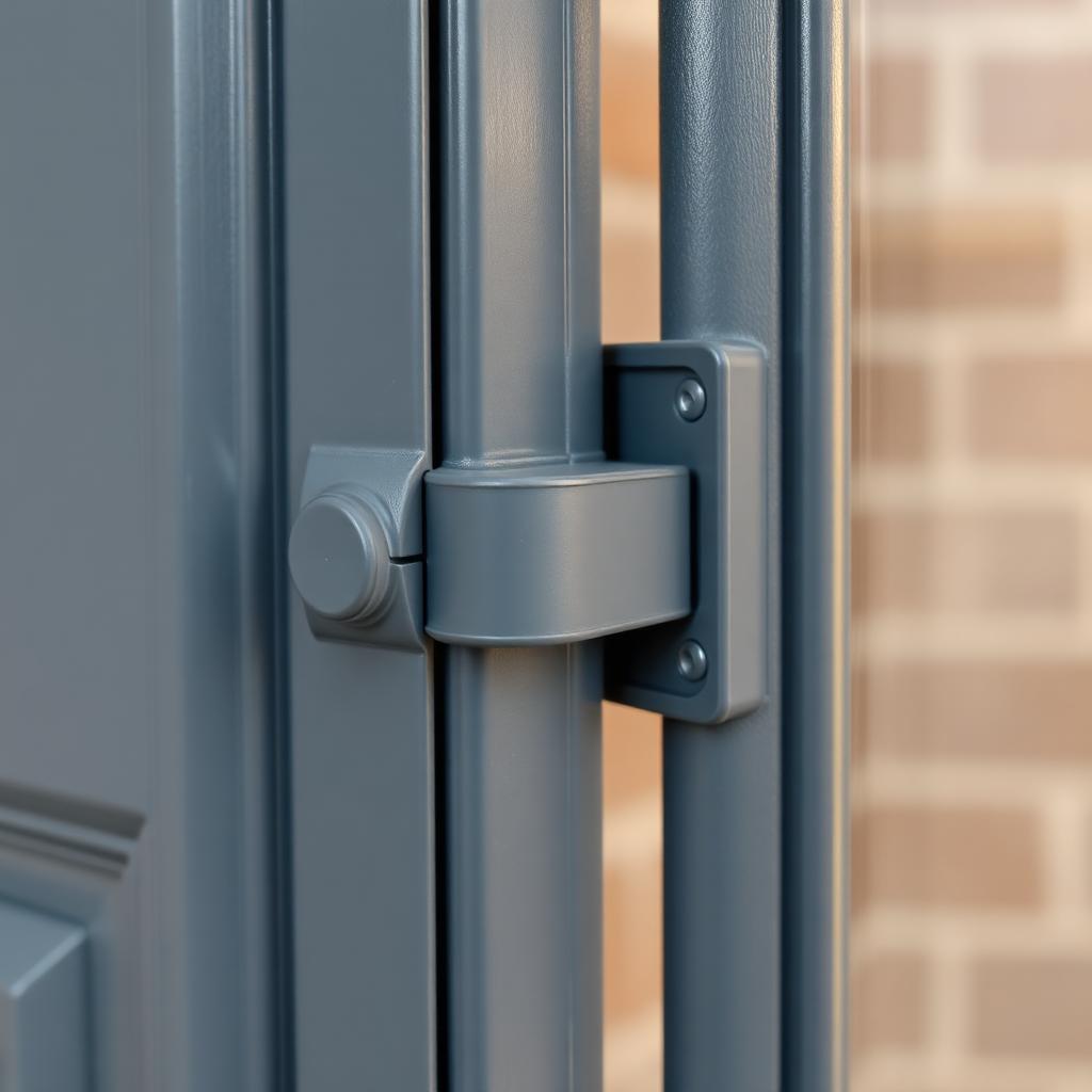 Close-up of a resprayed anthracite uPVC door mullion and hinge post-cure.
