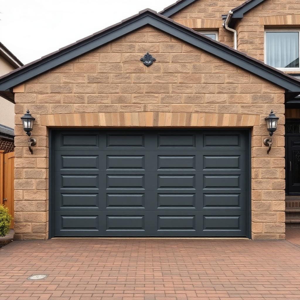 Anthracite grey sectional garage door on a Bearsden sandstone villa.