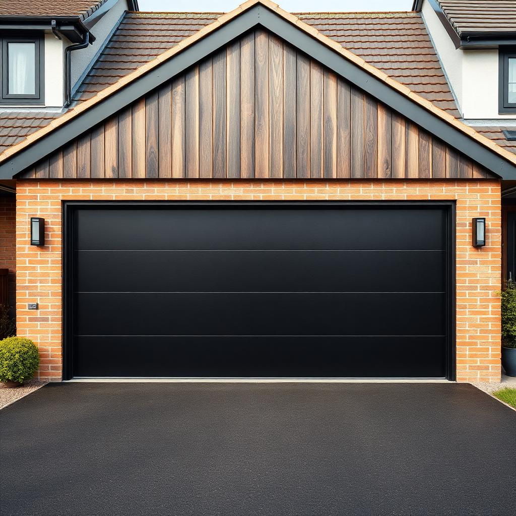 Jet black up-and-over garage door on a Newton Mearns modern home.