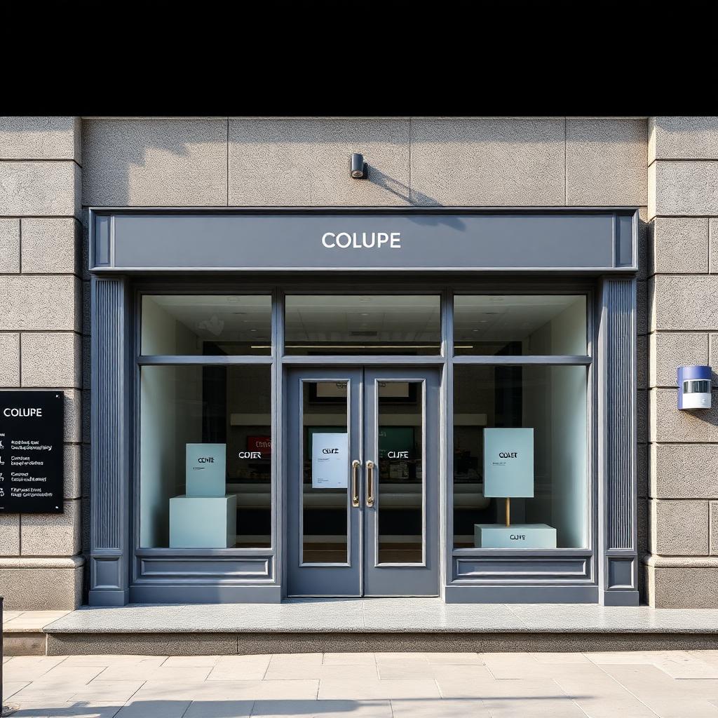 Resprayed slate grey retail shopfront on an Aberdeen granite building.