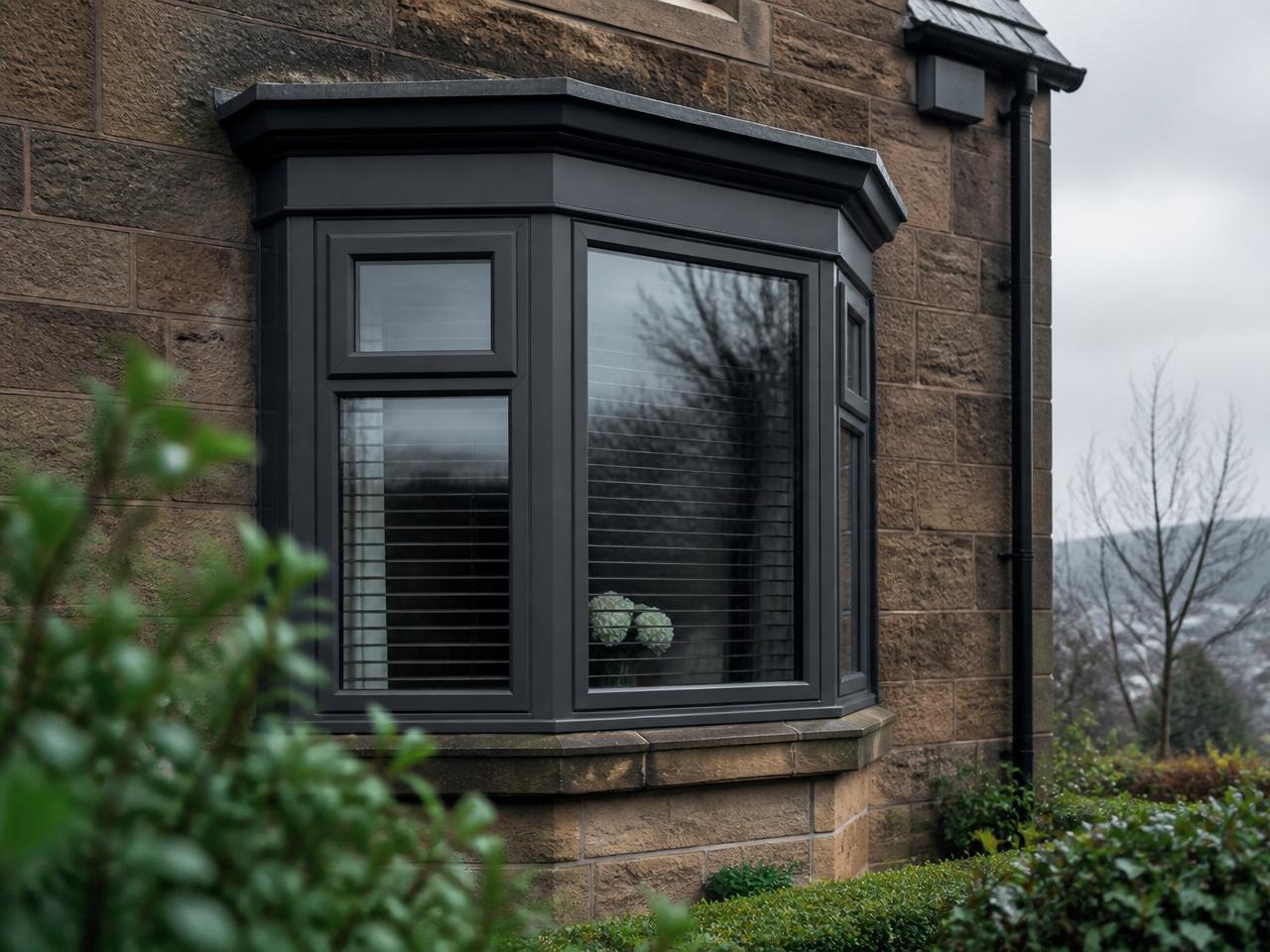 Sandstone Glasgow home with newly resprayed anthracite uPVC windows.