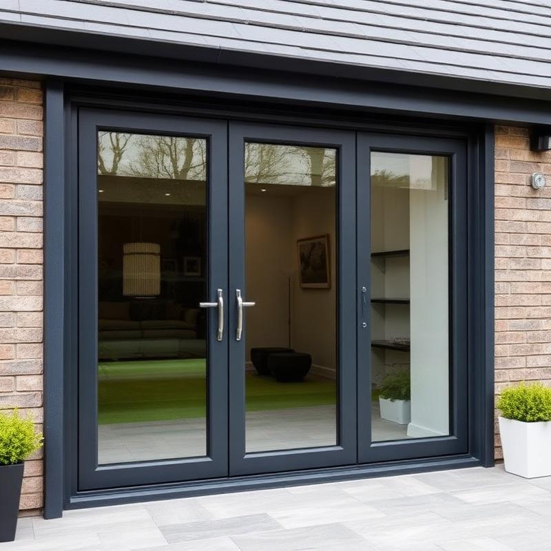 Resprayed anthracite grey uPVC sliding patio door on a modern Scottish extension.