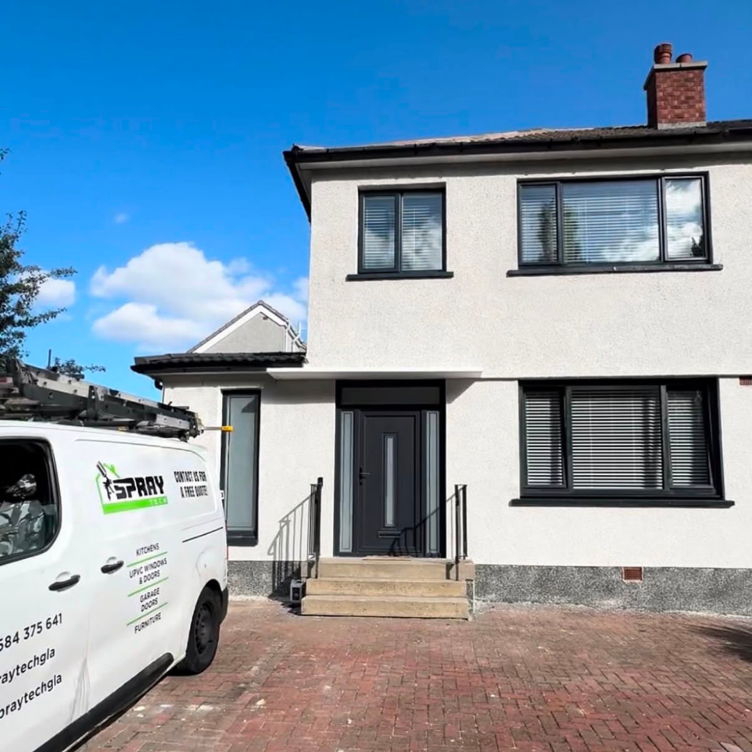 Spray Tech GLA van parked outside a freshly resprayed home